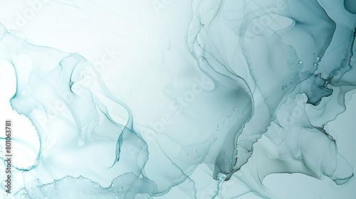 An alcohol ink background with a serene blend of sky blue and soft gray, creating a tranquil and airy abstract design. 