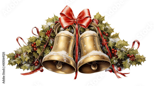 Christmas sleigh bells isolated on Transparent Background. AI generative photo