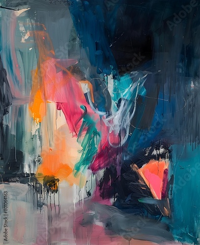 Abstract colouful oil painting with a black background