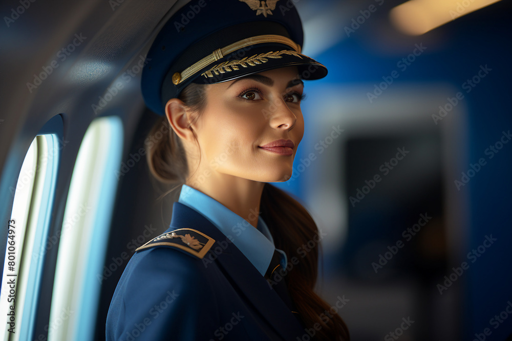 Young successful woman flight on a private jet created generative AI technology Young successful woman flight on a private jet created generative AI technology
