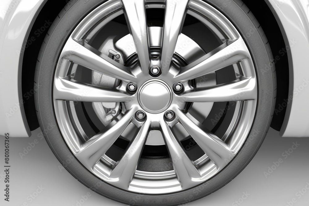 Isolated Hubcap. Shiny Silver Wheel Cover Trim for Car Tire Rim