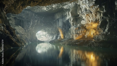 A cave with a river running through it