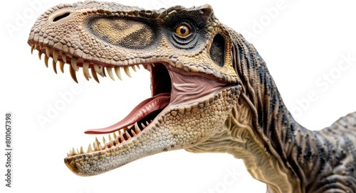 Dinosaur Roar: Fierce Velociraptor with Razor-Sharp Claws and Intimidating Teeth Roaring on Blank