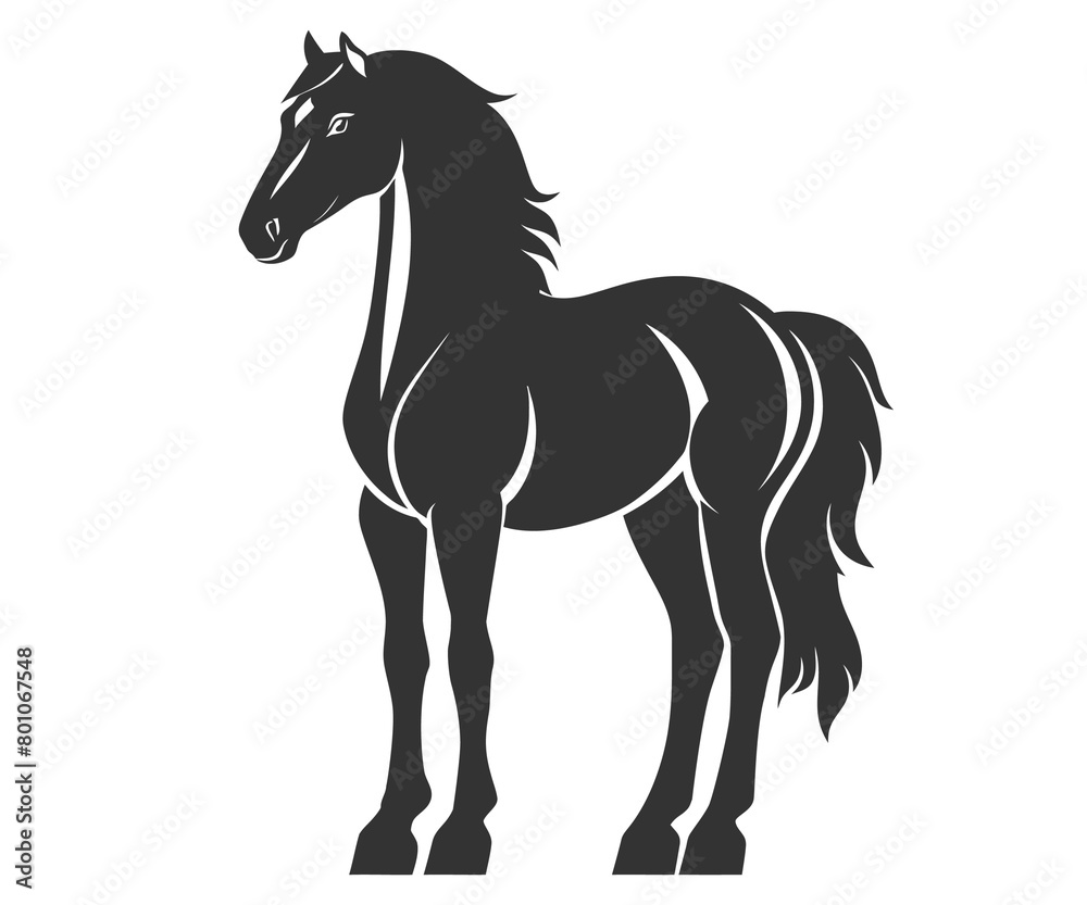 Black silhouette line horse on white background. Vector graphic. Logo animal, icon. Black silhouette line horse on white background. Vector graphic. Logo animal, icon.