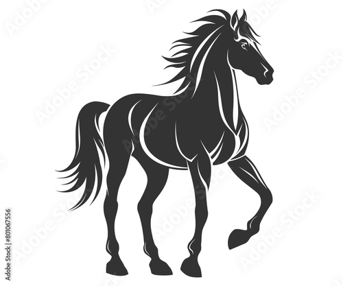 Black silhouette line horse on white background. Vector graphic. Logo animal, icon.
