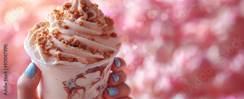 Milkshake, vaniglia, sfondo rosa photo