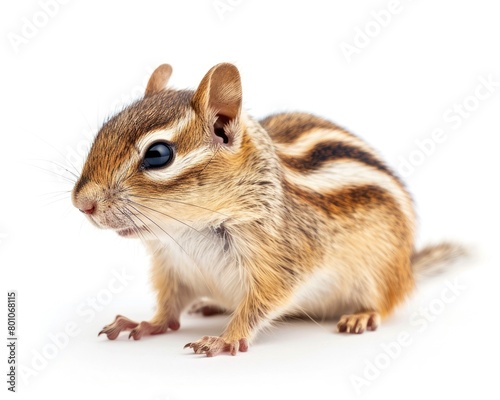 Curious Striped Chipmunk Isolated on White Background - Small Mammal in Nature © Popelniushka