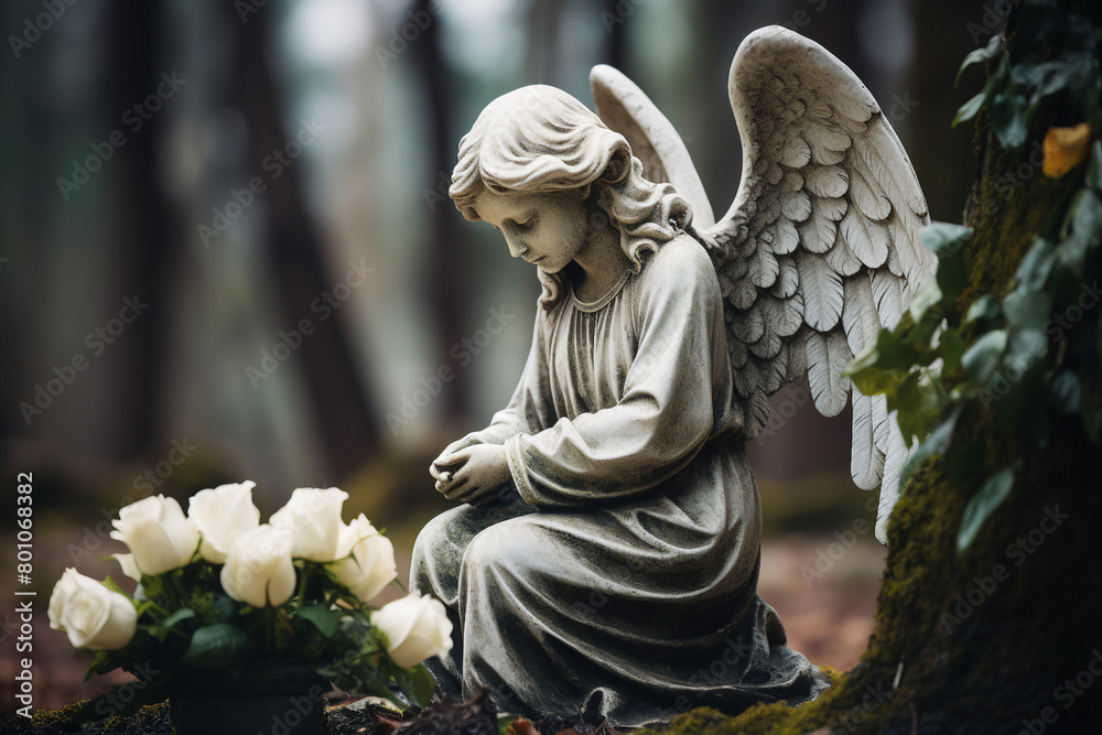 Sad bury ceremony at old cemetery church funeral farewell rest in peace Generative AI picture Sad bury ceremony at old cemetery church funeral farewell rest in peace Generative AI picture