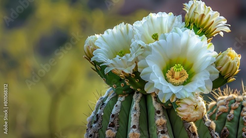 Picture the iconic saguaro cactus in bloom, proudly displaying its state flower of Arizona. Each spring, the saguaro's arms are adorned with bright white flowers,