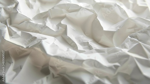 A detailed close-up of a crumpled white paper sheet, showcasing its unique texture and intricate details