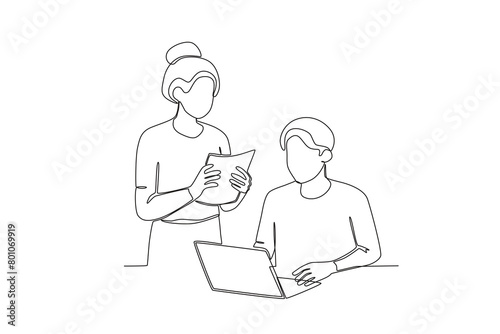 Continuous one line drawing about Colleagues working together and building good communication, Neighbor concept. Trendy one line drawing design vector illustration.