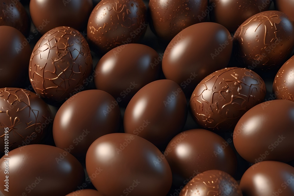 Chocolate Easter Egg background. Easter Wallpaper showing a collection of Chocolate Eggs. 3D Render Generative AI Chocolate Easter Egg background. Easter Wallpaper showing a collection of Chocolate Eggs. 3D Render Generative AI