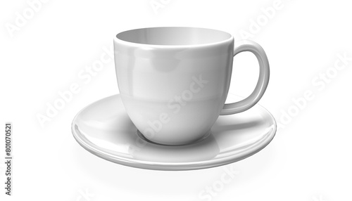3d Tasse mit Untertasse, Teller in weiß auf transparenten Hintergrund, freigestellt