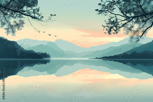  calm lake with a minimalist background illustration © godex