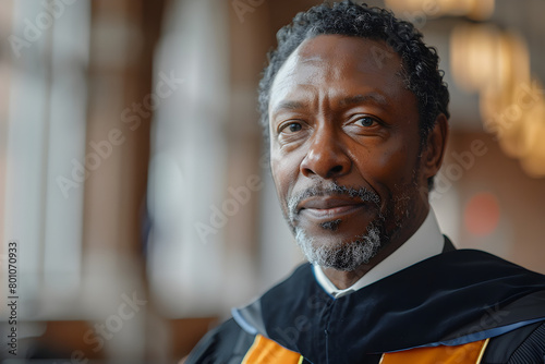 Proud Black Man in Graduation Gown Celebrating Academic Achievement