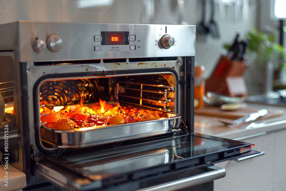 A toaster oven with adjustable temperature control, perfect for precise cooking. A toaster oven with adjustable temperature control, perfect for precise cooking.