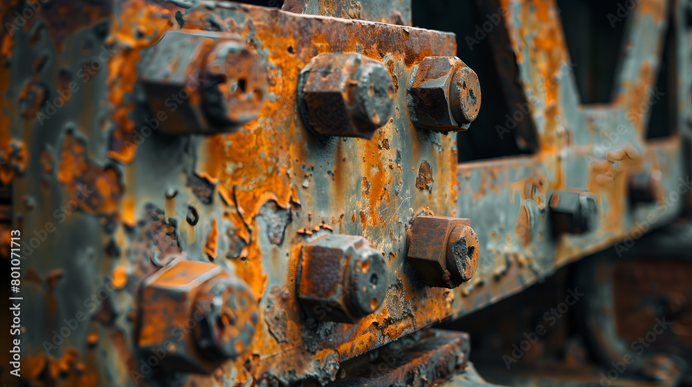 Rusty steel railway bridge construction, close-up. Industrial background.