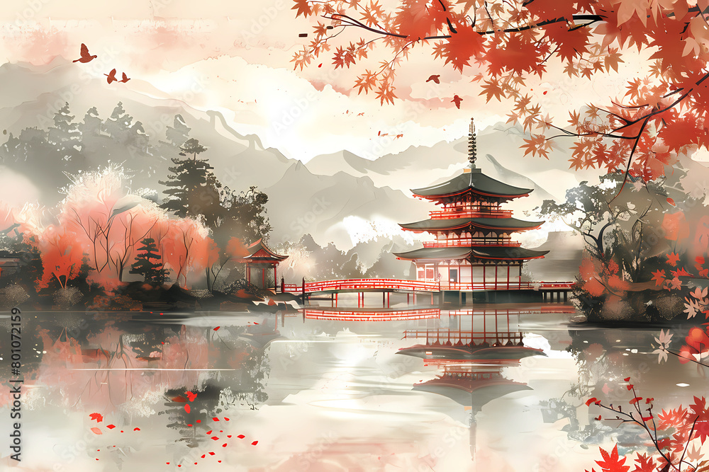 Obraz premium elegance of traditional Japanese art with a classic background illustration