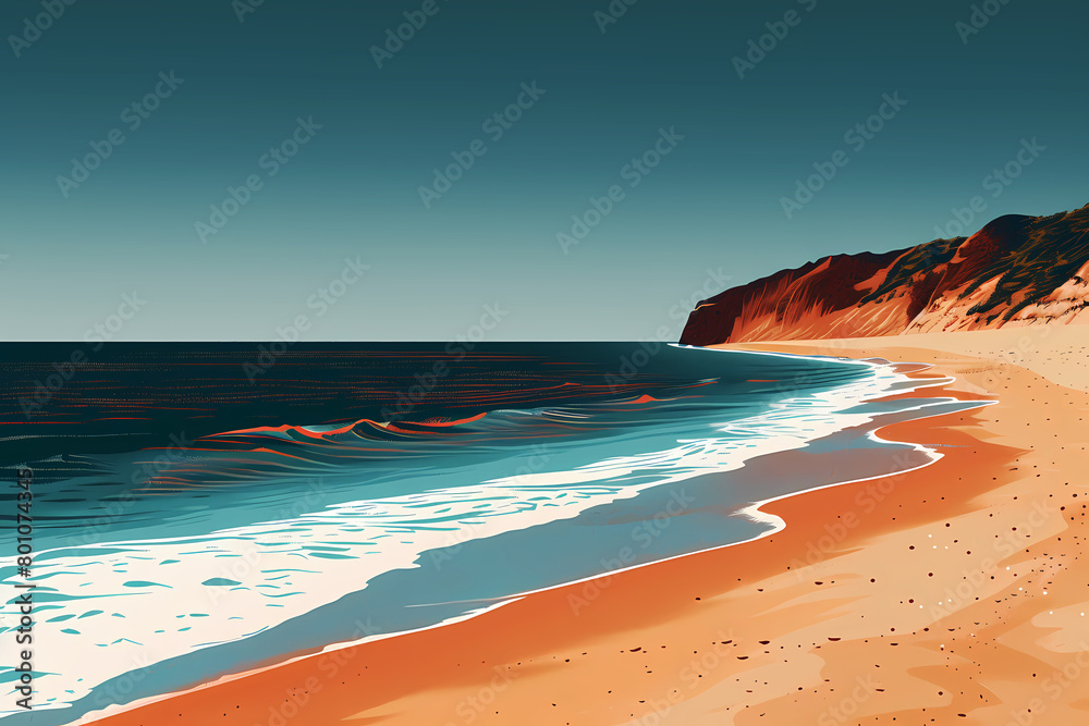 Obraz premium tranquility of a secluded beach with a minimalist background illustration