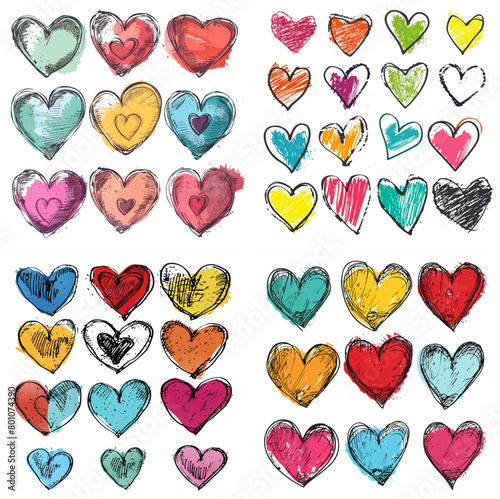 heart set draw ink stroke calligraphy romance valentine rough sketch doodle print wedding paint romantic graphic