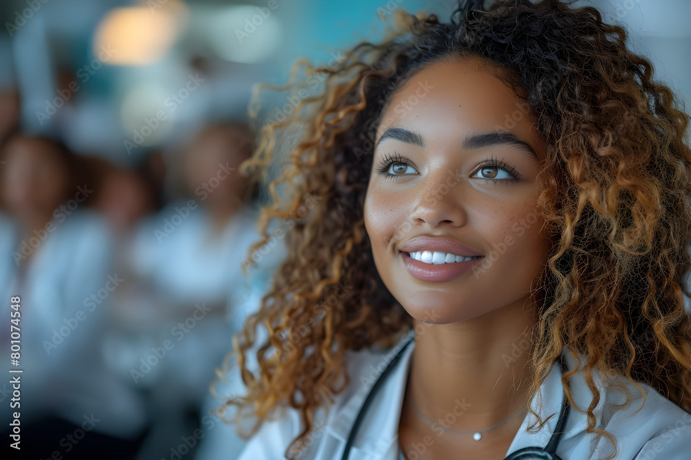 Young African American Female Doctor Smiling in White Coat Young African American Female Doctor Smiling in White Coat