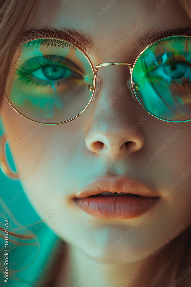 Portrait of a tender girl with freckles wearing glasses. Close-up. Portrait of a tender girl with freckles wearing glasses. Close-up.