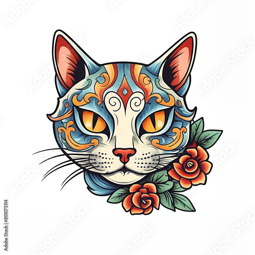 Cat - illustration for print or template for tattoo