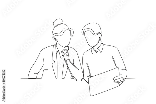 Continuous one line drawing about Colleagues working together and building good communication, Neighbor concept. Trendy one line drawing design vector illustration.
