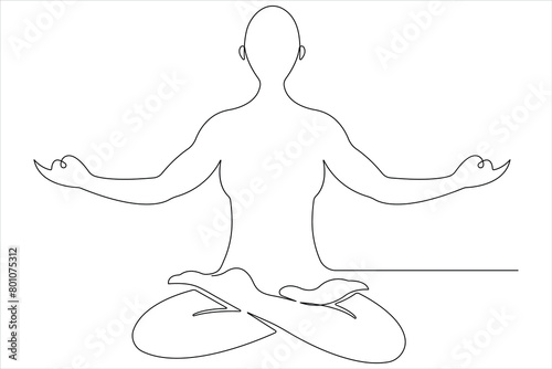  Continuous one line art drawing of man doing exercise in yoga pose outline vector illustration