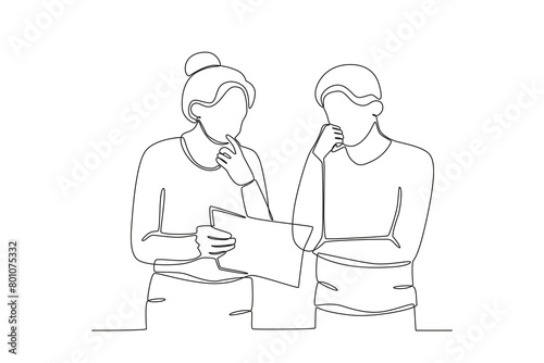 Continuous one line drawing about Colleagues working together and building good communication, Neighbor concept. Trendy one line drawing design vector illustration.