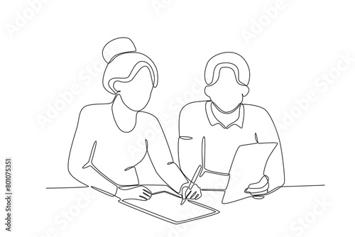 Continuous one line drawing about Colleagues working together and building good communication, Neighbor concept. Trendy one line drawing design vector illustration.