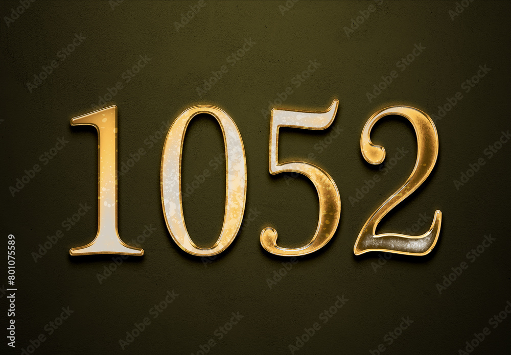 Old gold effect of year 1052 with 3D glossy style Mockup.