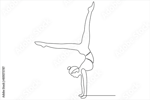  Continuous one line art drawing of man doing exercise in yoga pose outline vector illustration