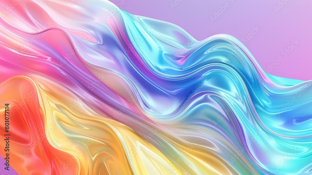 Abstract Wave Liquid Shape, Colorful 3d Flow Design, Trendy Rainbow Gradient in Pastel Colors for Wave Poster, Flyer. Modern Illustration, Creative Wave Template with Rainbow Fluid Elements