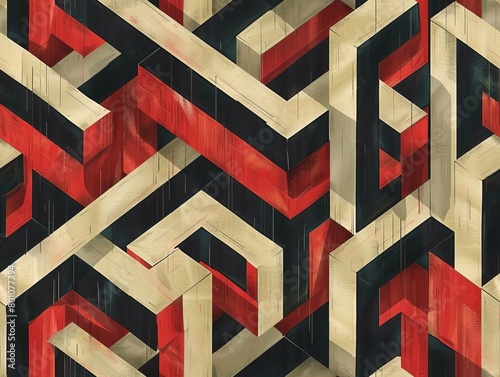 Mindbending optical illusion wallpaper composed of shapes that appear to be impossible 3D objects from certain angles