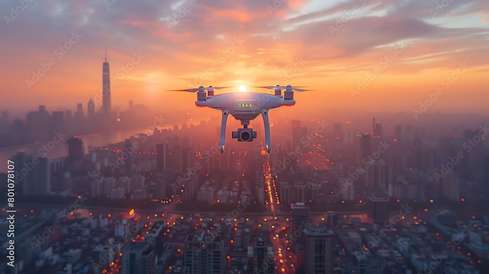 Drone photography of urban architecture, close-up on the drone against a backdrop of skyscrapers, capturing innovation Drone photography of urban architecture, close-up on the drone against a backdrop of skyscrapers, capturing innovation