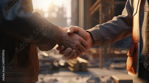 The contractor and the builder exchange handshakes.
