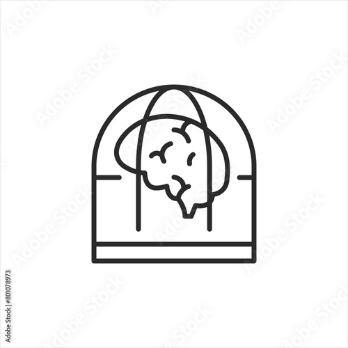 Mind in a cage icon symbolizing mental confinement or barriers to free thought and expression. Represents the concept of psychological limitations and mental liberation. Vector illustration