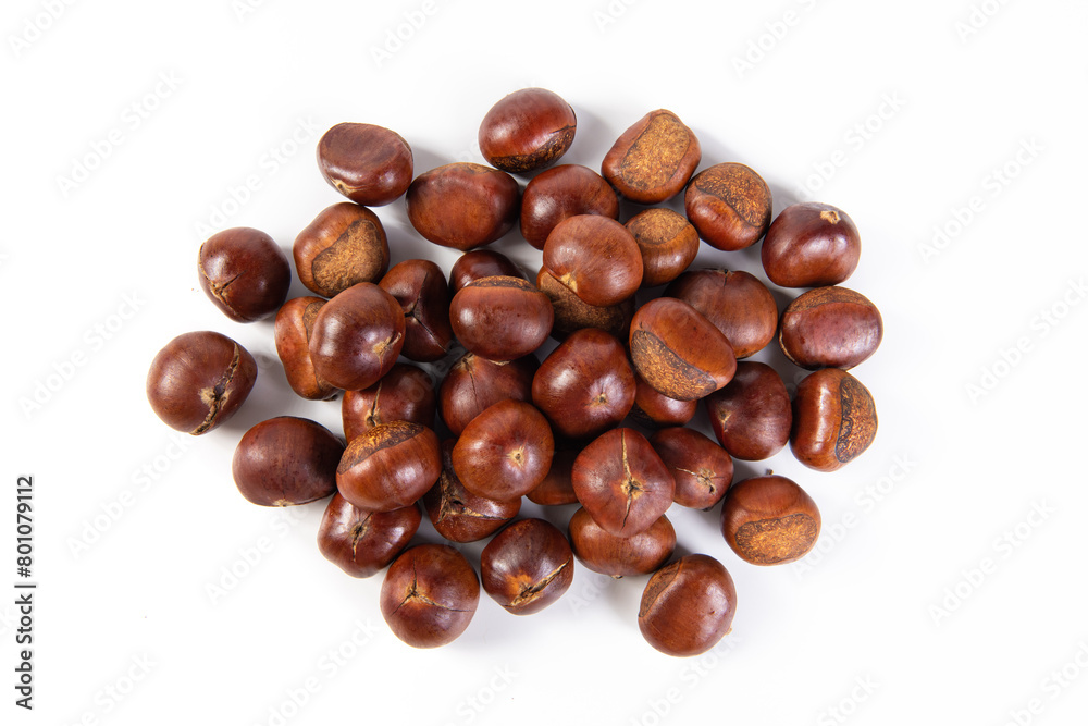 roasted chestnut isolated on white background. roasted chestnut isolated on white background.