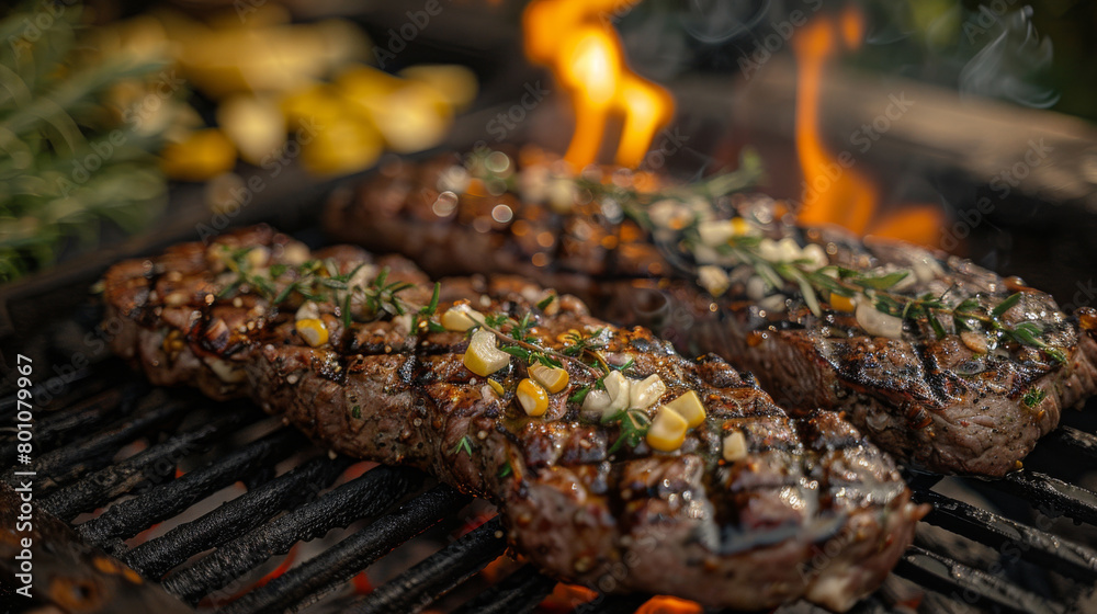 Fresh meat on hot grill. Beef, pork, chicken. BBQ. Fresh meat on hot grill. Beef, pork, chicken. BBQ.