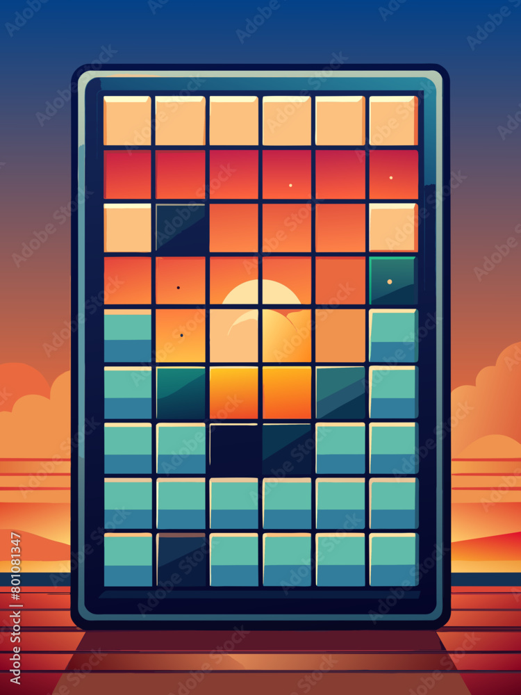 Stylized Sunset View Through Digital Tablet Screen Illustration Stylized Sunset View Through Digital Tablet Screen Illustration
