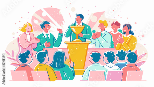 Celebratory Award Ceremony with Applauding Audience and Proud Winner