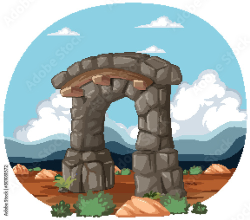 Vector illustration of a stone arch in a desert.