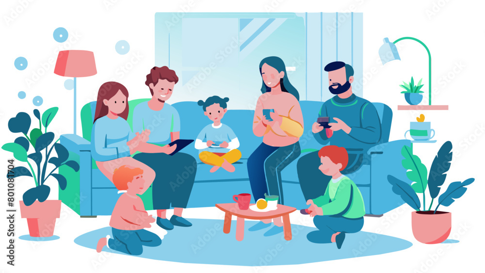 Happy Family Enjoying Time Together in Cozy Living Room Happy Family Enjoying Time Together in Cozy Living Room