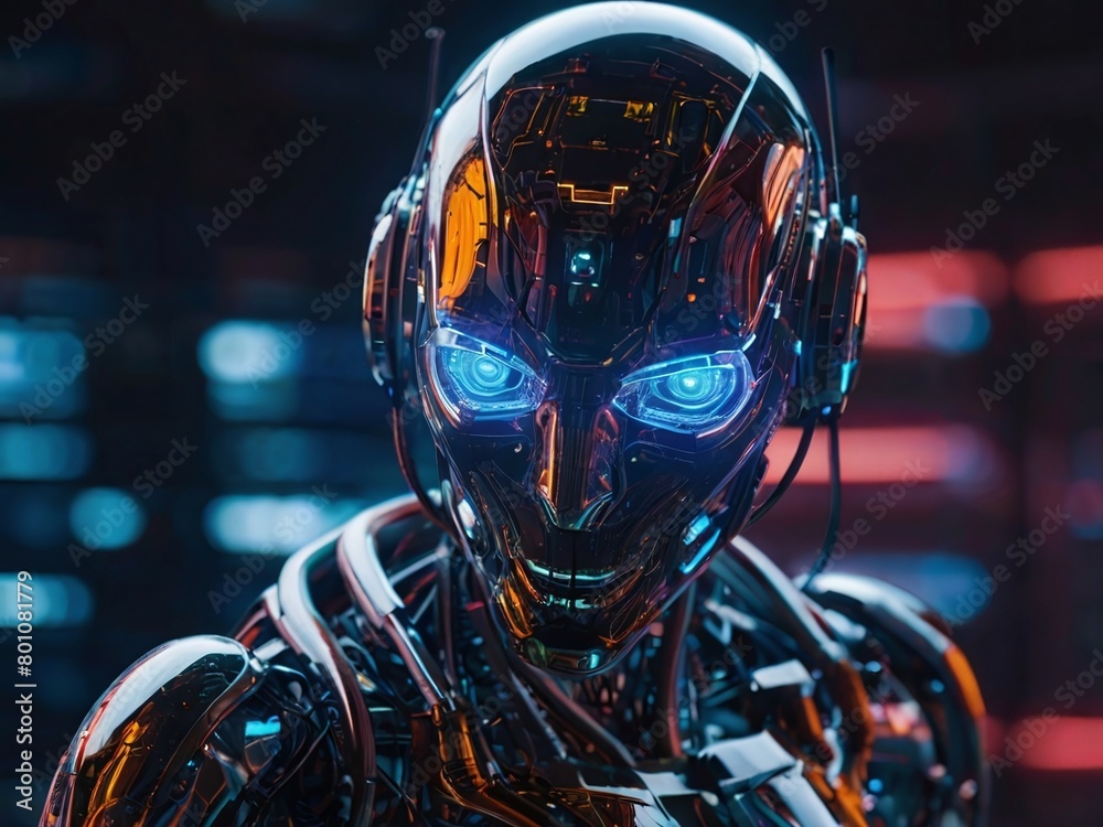 advanced humanoid robot with a metallic body and blue eyes, set in a futuristic environment, representing the pinnacle of AI technology advanced humanoid robot with a metallic body and blue eyes, set in a futuristic environment, representing the pinnacle of AI technology