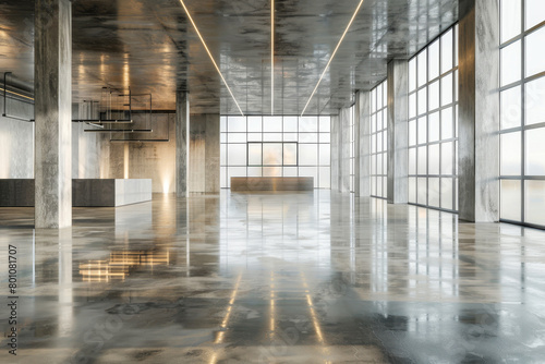Elegant empty office lobby with reflections on floor
