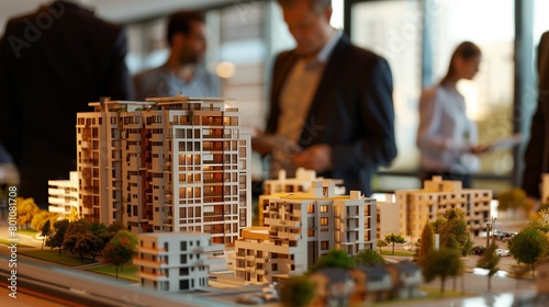 Business meetings of real estate brokers and company presidents to select a model to build a housing estate 