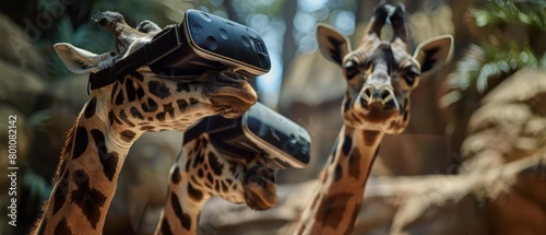 A zoo where visitors wear VR headsets to see the world from the perspective of the animals they are visiting Sharpen close up strange style hitech ultrafashionable concept photo