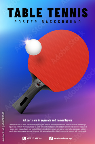 Table tennis poster template with racket and ball with shiny flash