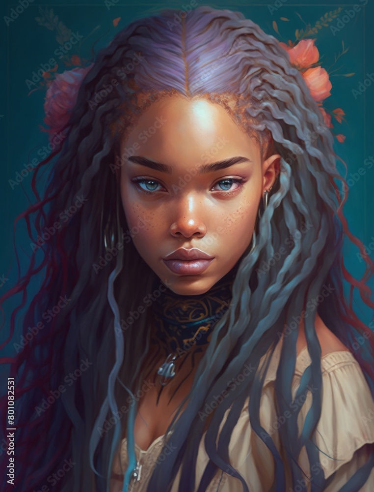 Bold Powerful Woman Portrait. Colorful Vivid Avatar. cartoon Character Bright Illustration. Beautiful Female Face Artistic Artwork. 